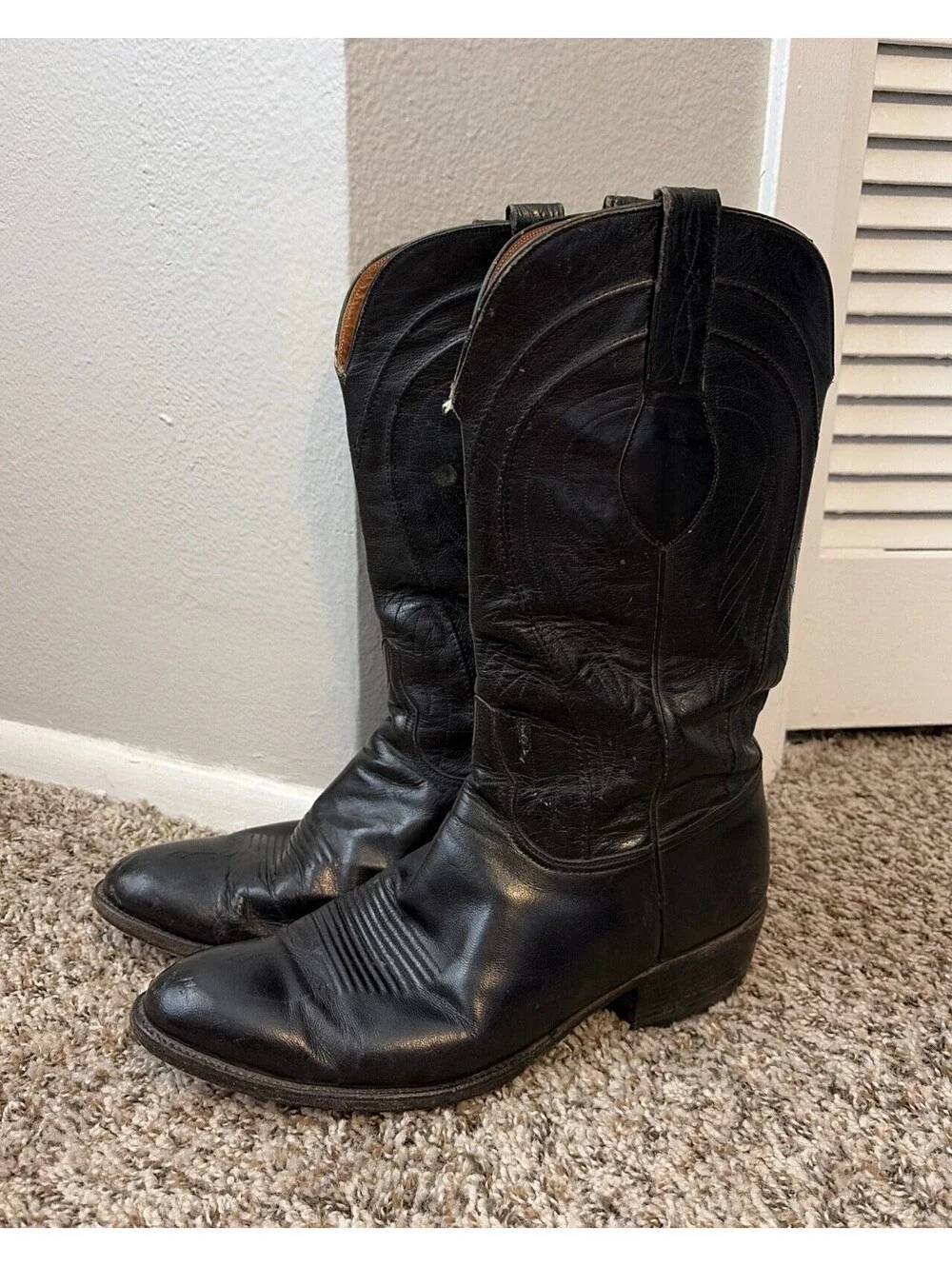 Lucchese Black Leather Western Cowboy Boots Men’s Size 11 E Made in USA 1883